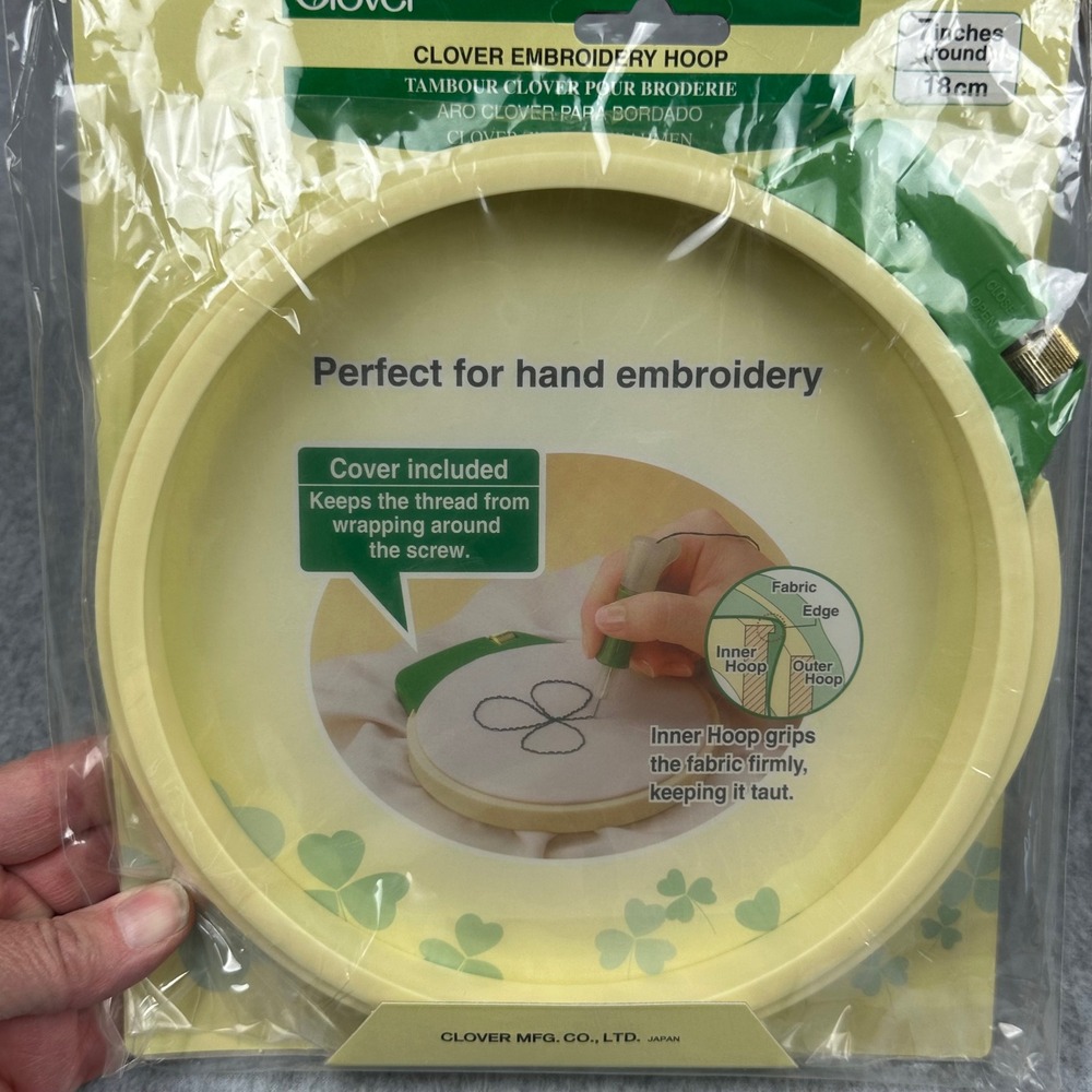 Vtg Clover Embroidery Hoop 7 inch Round Art No. 8812 Green‎ Screw Cover NEW